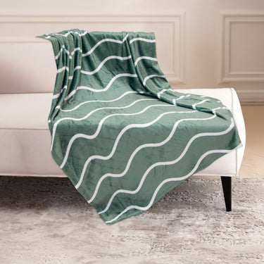 Green and White Modern Whimsy 50'' x 60'' Soft Plush Blanket with White Backing