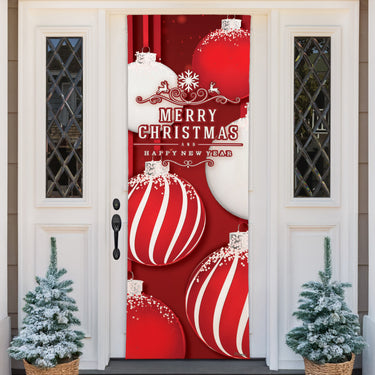 Red and White Ornaments Christmas Door Wrap - 26" x 80"